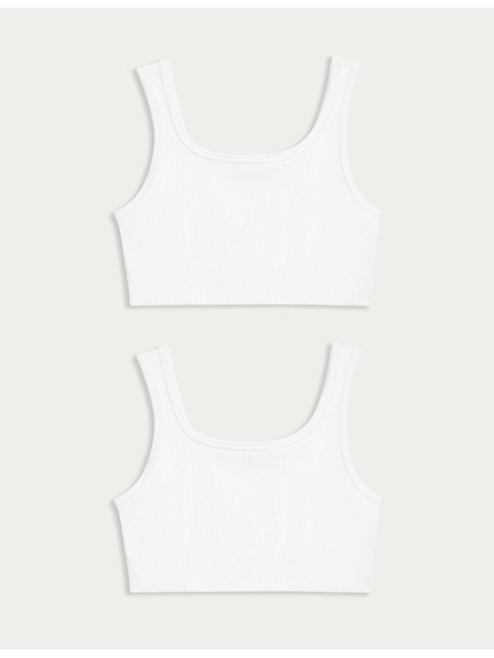 Marks & Spencer Brezšivne skrajšane topi z rebrastim vzorcem in okroglim izrezom (6-16 let), 2 kosa Marks & Spencer bela
