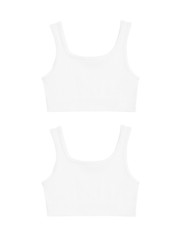 Marks & Spencer Brezšivne skrajšane topi z rebrastim vzorcem in okroglim izrezom (6-16 let), 2 kosa Marks & Spencer bela