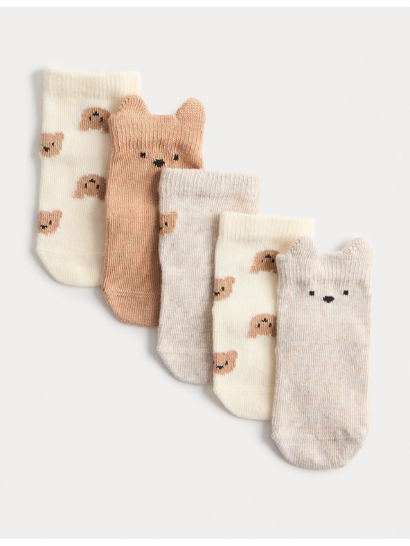 Marks & Spencer Paket 5 parov otroških nogavic Spencer Bear z visokim deležem bombaža (0–3 leta) Marks & Spencer večbarvna