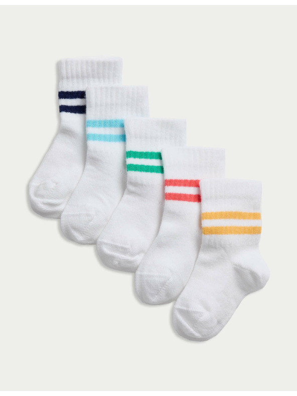 Marks & Spencer Otroške nogavice z visokim deležem bombaža (0–3 leta), 5 parov v paketu Marks & Spencer bela