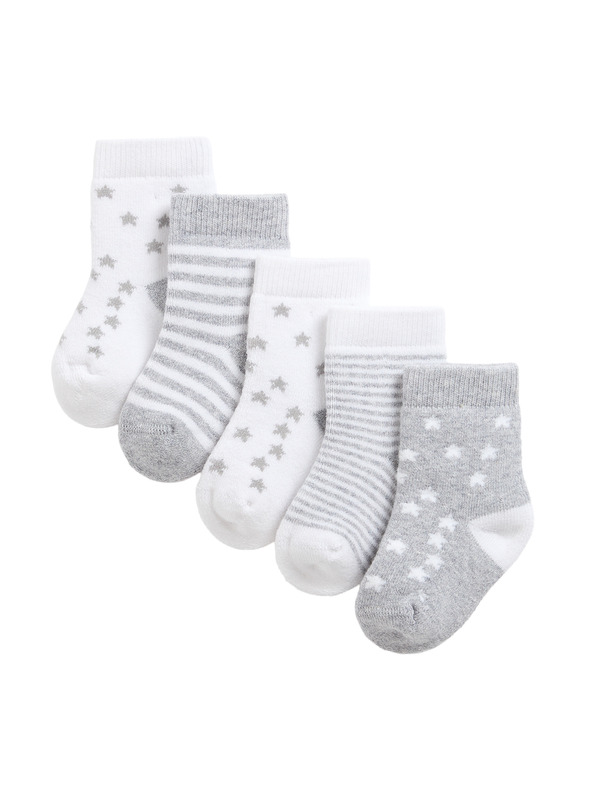 Marks & Spencer Frotir nogavice z visokim deležem bombaža in zvezdicami (0–2 leti), 5 kosov Marks & Spencer siva