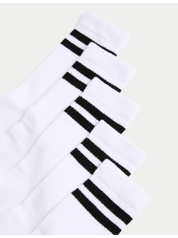 Marks & Spencer Prugaste športne nogavice z visokim deležem bombaža, komplet 5 parov (6 majhne – 7 velike) Marks & Spencer bela