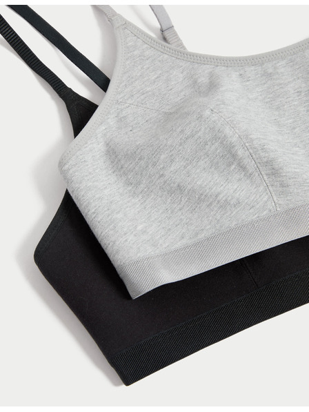 Marks & Spencer Bombažni skrajšani topi, prvi nedrček, 2 kosa v paketu Marks & Spencer črna