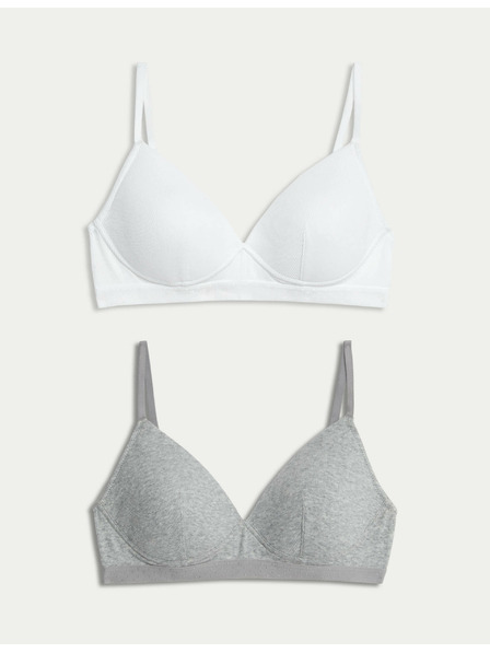 Marks & Spencer Komplet 2 kosov rebrastih prvih nedrčkov brez žic, z visokim deležem bombaža, vel. AA–D Marks & Spencer bela