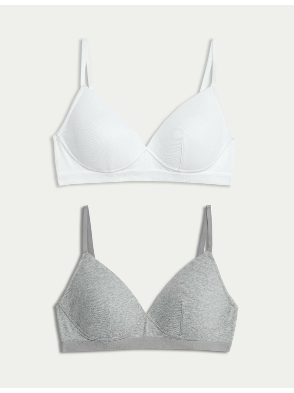 Marks & Spencer Komplet 2 kosov rebrastih prvih nedrčkov brez žic, z visokim deležem bombaža, vel. AA–D Marks & Spencer bela