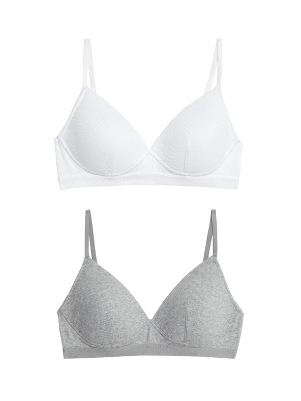 Marks & Spencer Komplet 2 kosov rebrastih prvih nedrčkov brez žic, z visokim deležem bombaža, vel. AA–D Marks & Spencer bela