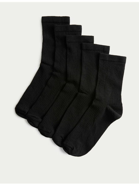 Marks & Spencer Rebraste gležnjarske nogavice z visokim deležem bombaža, komplet 5 kosov Marks & Spencer črna