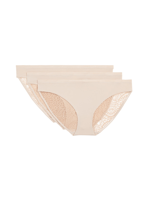 Marks & Spencer Bikini spodnje hlače Body Soft™ s čipko, komplet 3 kosi Marks & Spencer bež