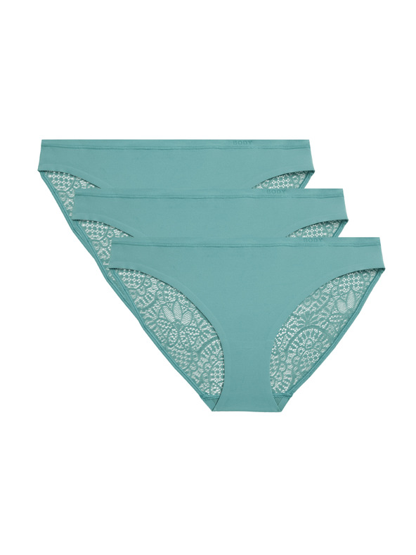 Marks & Spencer Bikini spodnje hlače Body Soft™ s čipko, komplet 3 kosi Marks & Spencer zelena