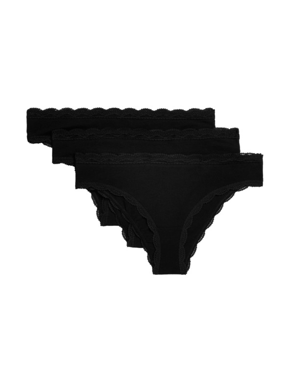 Marks & Spencer Brazilske spodnje hlače z visokim deležem bombaža, 3 kosi Marks & Spencer črna