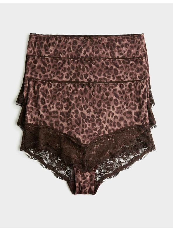 Marks & Spencer Spodnje hlače v pasu s čipkastim robom in leopardjim potiskom, 3 kosi v paketu Marks & Spencer rjava
