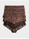 Marks & Spencer Spodnje hlače v pasu s čipkastim robom in leopardjim potiskom, 3 kosi v paketu Marks & Spencer rjava