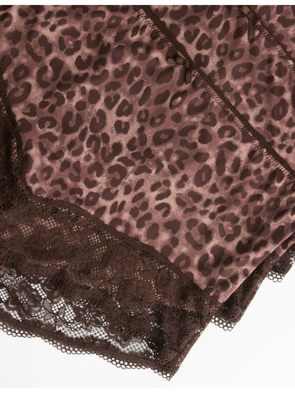 Marks & Spencer Spodnje hlače v pasu s čipkastim robom in leopardjim potiskom, 3 kosi v paketu Marks & Spencer rjava