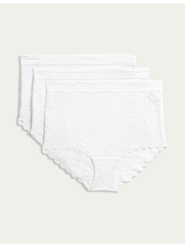 Marks & Spencer Čipkaste spodnje hlače v pasu s tehnologijo Flexifit™, 3 kosi Marks & Spencer bela