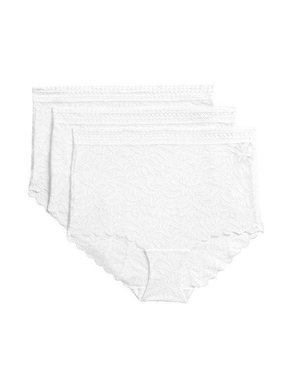 Marks & Spencer Čipkaste spodnje hlače v pasu s tehnologijo Flexifit™, 3 kosi Marks & Spencer bela