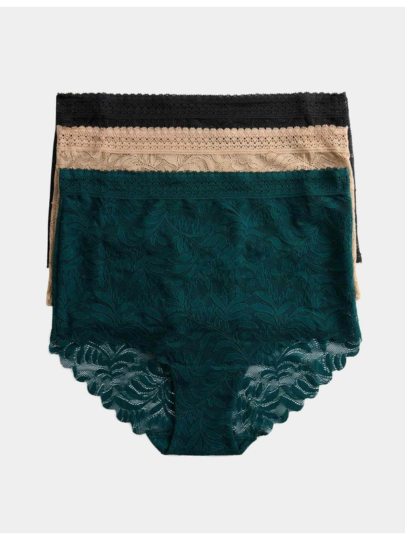 Marks & Spencer Čipkaste hlačke z visokim pasom s tehnologijo Flexifit™, 3 kosi Marks & Spencer zelena