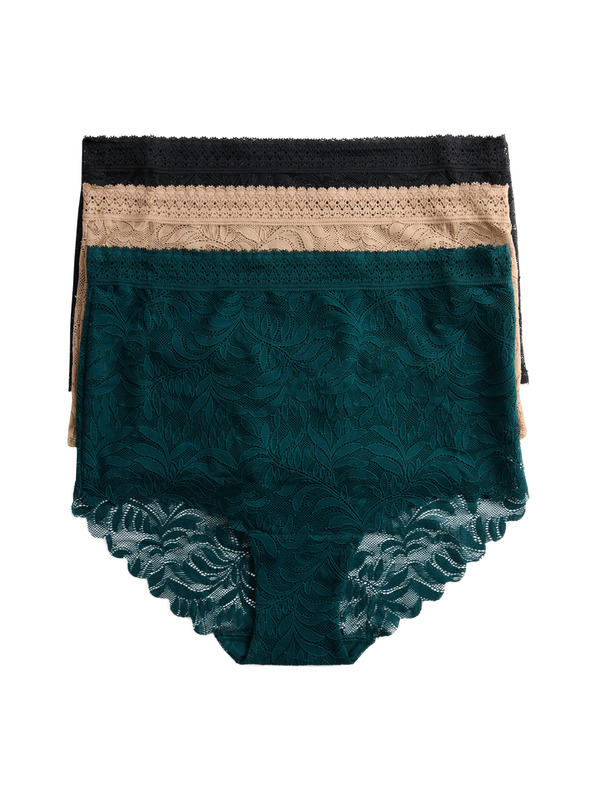 Marks & Spencer Čipkaste hlačke z visokim pasom s tehnologijo Flexifit™, 3 kosi Marks & Spencer zelena