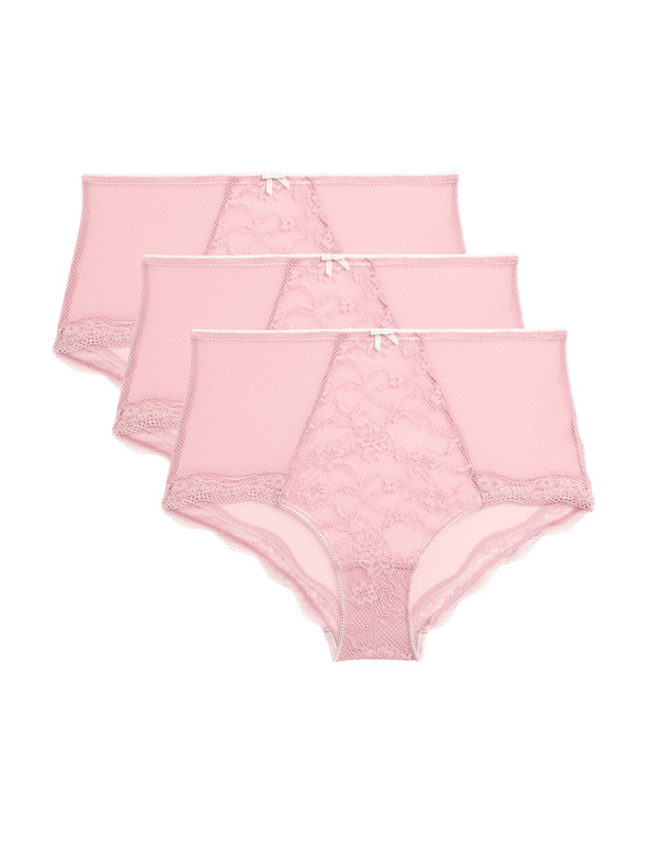 Marks & Spencer Čipkaste kratke hlačke z visokim pasom Jasmine, 3 kosi Marks & Spencer roza