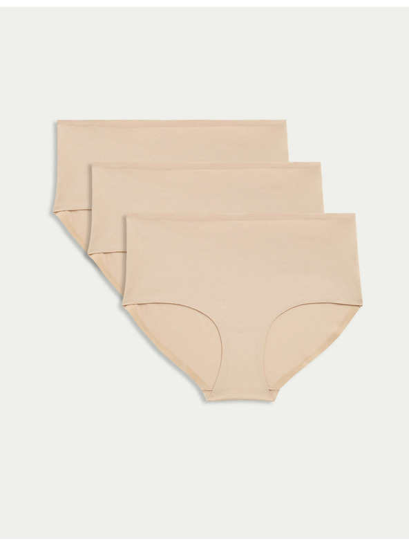 Marks & Spencer Kratke hlačke z visokim pasom brez vidnih robov Cool Comfort, 3 kosi Marks & Spencer bež