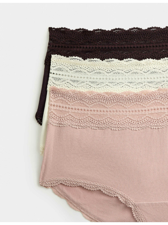 Marks & Spencer Kratke hlačke z visokim pasom in visokim deležem bombaža, 3 kosi Marks & Spencer rjava