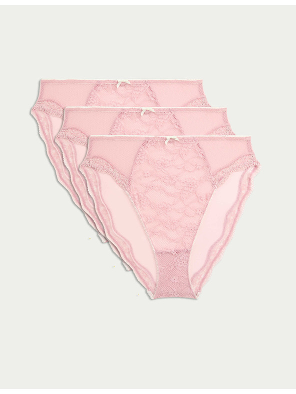 Marks & Spencer Visoko krojena čipkasta spodnja hlačka z visokim pasom Jasmine, 3 kosi Marks & Spencer roza