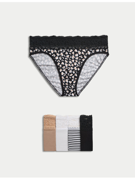 Marks & Spencer Visoko izrezane hlačke z visokim deležem bombaža in potiskom, 5 kosov Marks & Spencer bela