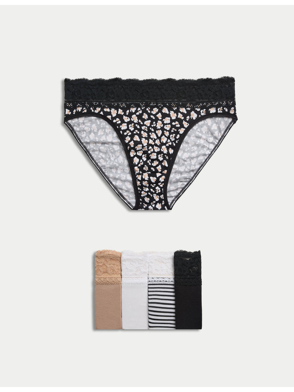 Marks & Spencer Visoko izrezane hlačke z visokim deležem bombaža in potiskom, 5 kosov Marks & Spencer bela