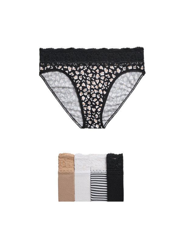 Marks & Spencer Visoko izrezane hlačke z visokim deležem bombaža in potiskom, 5 kosov Marks & Spencer bela