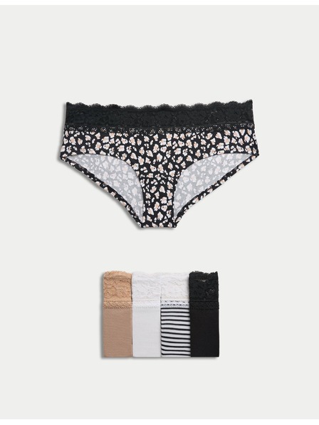 Marks & Spencer Kratke hlačke z nizkim pasom, z visokim deležem bombaža in potiskom, 5 kosov Marks & Spencer bela