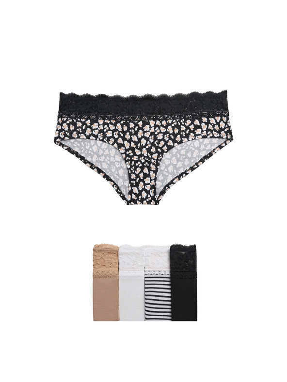 Marks & Spencer Kratke hlačke z nizkim pasom, z visokim deležem bombaža in potiskom, 5 kosov Marks & Spencer bela