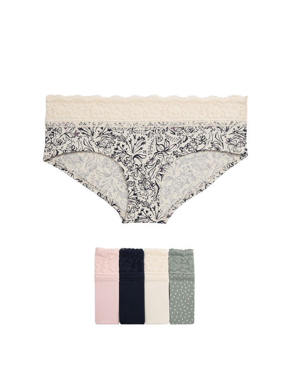 Marks & Spencer Kratke hlačke z nizkim pasom, z visokim deležem bombaža in potiskom, 5 kosov Marks & Spencer zelena