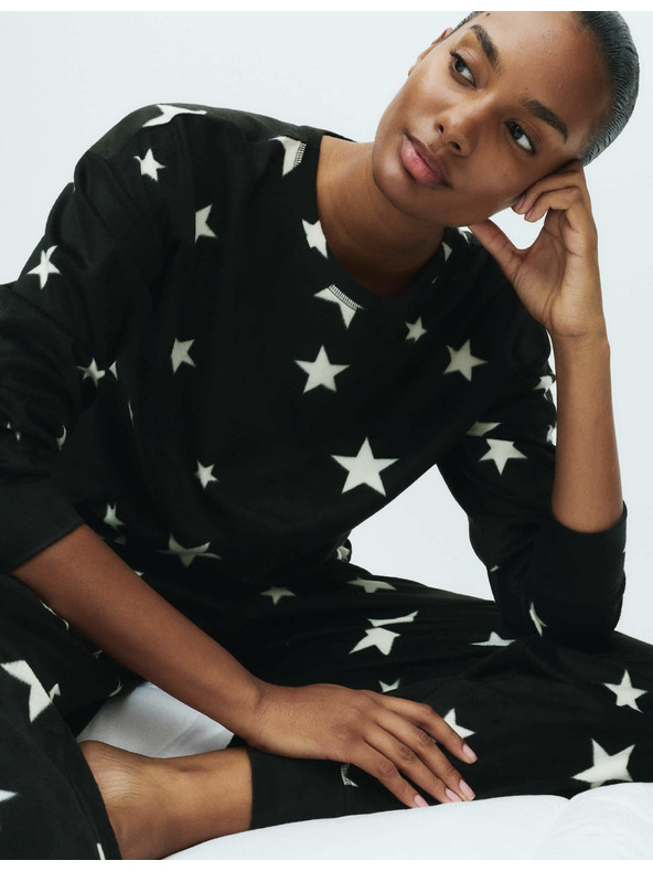 Marks & Spencer Flis pižama garnitura s potiskom zvezd in hlačami z manšetnim robom Marks & Spencer črna