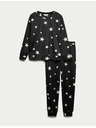 Marks & Spencer Flis pižama garnitura s potiskom zvezd in hlačami z manšetnim robom Marks & Spencer črna