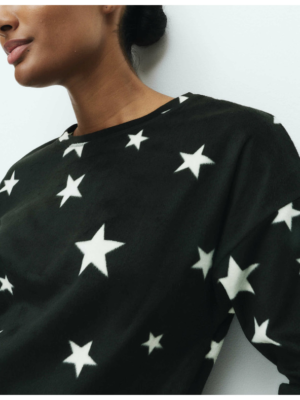 Marks & Spencer Flis pižama garnitura s potiskom zvezd in hlačami z manšetnim robom Marks & Spencer črna