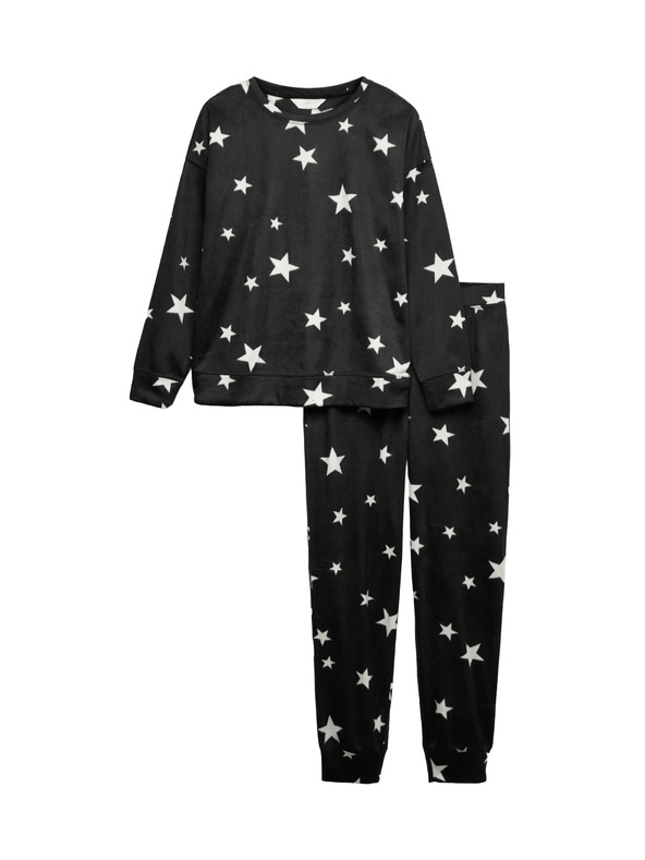 Marks & Spencer Flis pižama garnitura s potiskom zvezd in hlačami z manšetnim robom Marks & Spencer črna