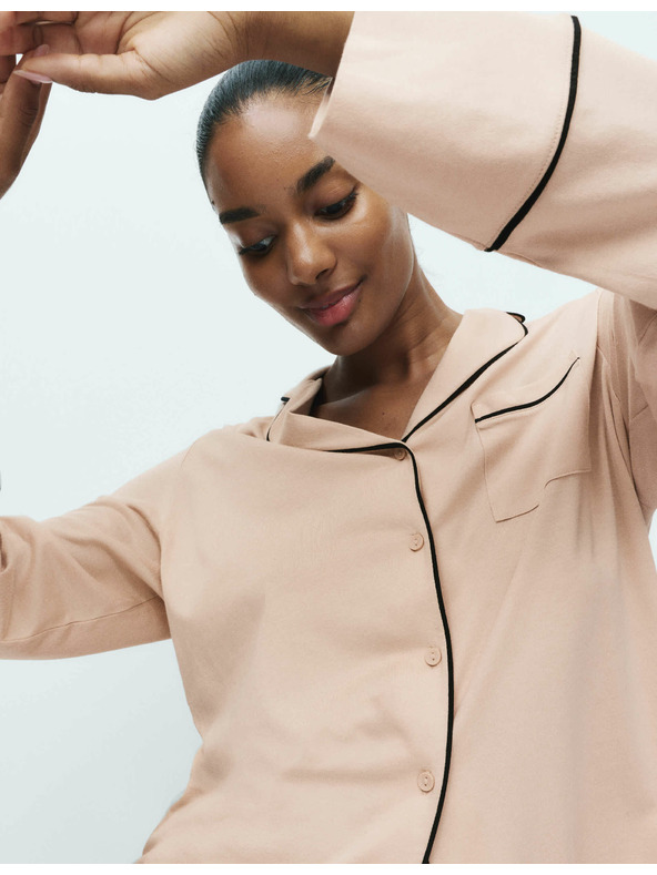 Marks & Spencer Bombažno-modalni komplet pižame Revere Marks & Spencer smetanova