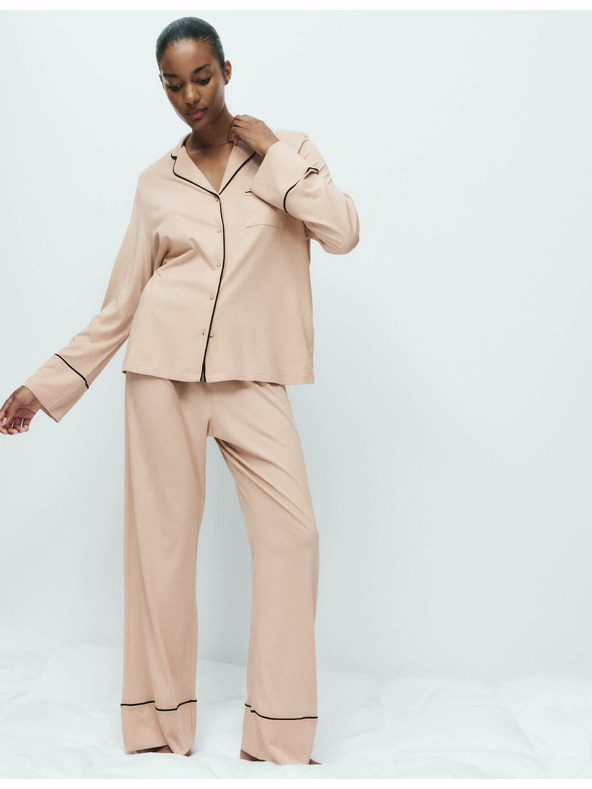 Marks & Spencer Bombažno-modalni komplet pižame Revere Marks & Spencer smetanova