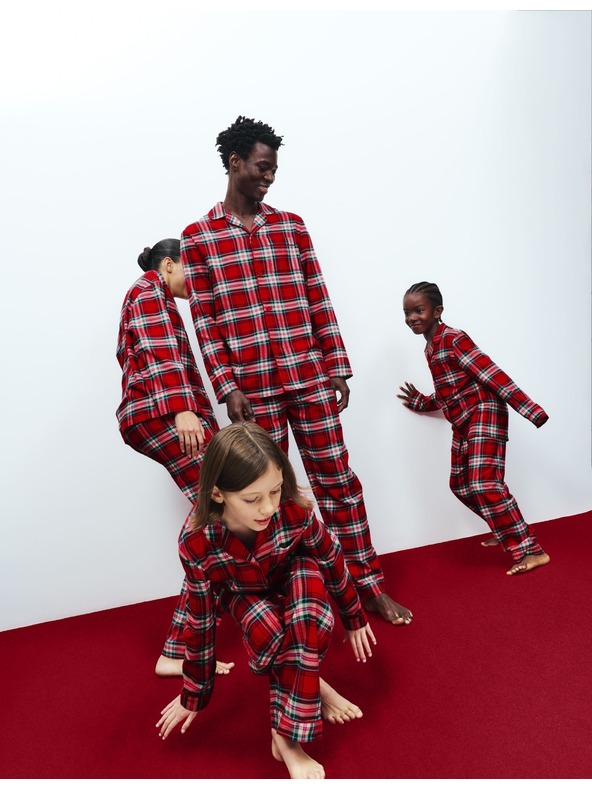 Marks & Spencer Božični karirani domači komplet pižame iz čiste bombaževine Marks & Spencer rdeča