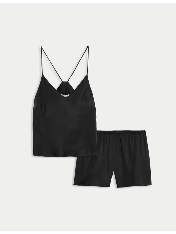 Marks & Spencer Satenast kratek komplet pižame z bluzo in kratkim topljenjem Marks & Spencer črna