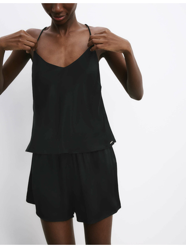 Marks & Spencer Satenast kratek komplet pižame z bluzo in kratkim topljenjem Marks & Spencer črna