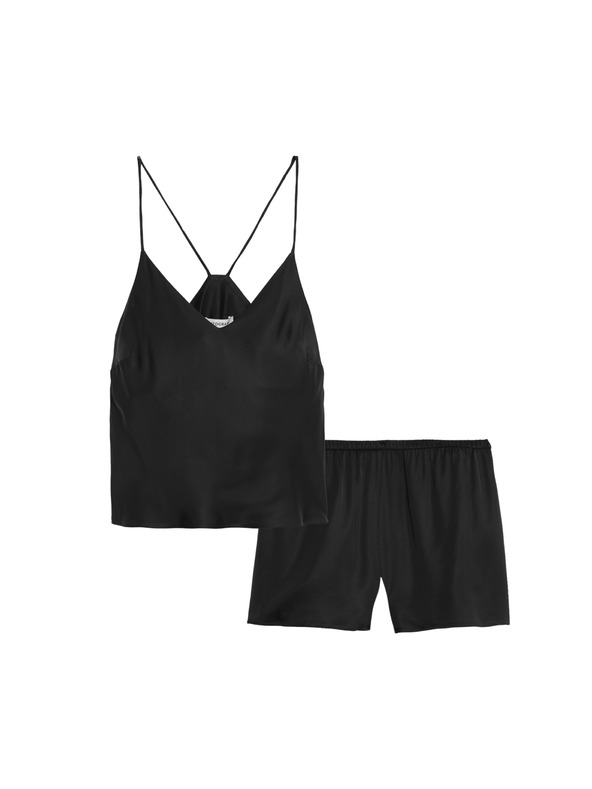 Marks & Spencer Satenast kratek komplet pižame z bluzo in kratkim topljenjem Marks & Spencer črna