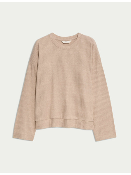 Marks & Spencer Rebrasti zgornji del pižame z izrezom ob vratu in dolgimi rokavi Marks & Spencer smetanova