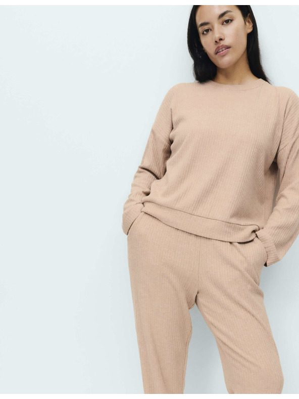 Marks & Spencer Rebrasti zgornji del pižame z izrezom ob vratu in dolgimi rokavi Marks & Spencer smetanova