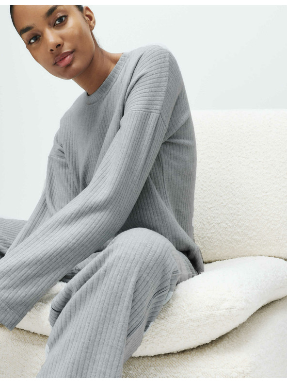 Marks & Spencer Rebrasti zgornji del pižame z izrezom ob vratu in dolgimi rokavi Marks & Spencer siva