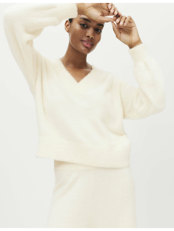 Marks & Spencer Udoben pleteni puhovni zgornji del pižame z V-izrezom Marks & Spencer smetanova