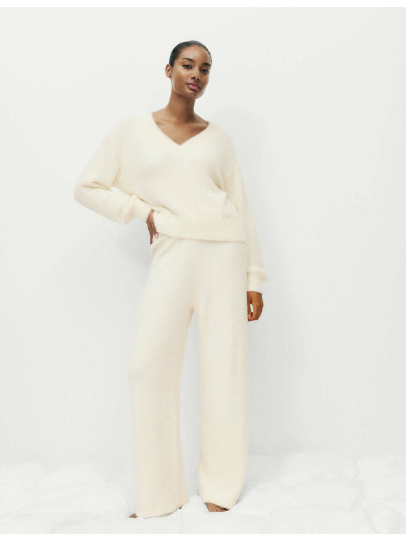 Marks & Spencer Udoben pleteni puhovni zgornji del pižame z V-izrezom Marks & Spencer smetanova