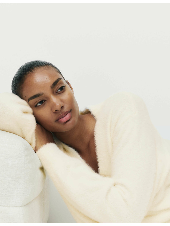 Marks & Spencer Udoben pleteni puhovni zgornji del pižame z V-izrezom Marks & Spencer smetanova