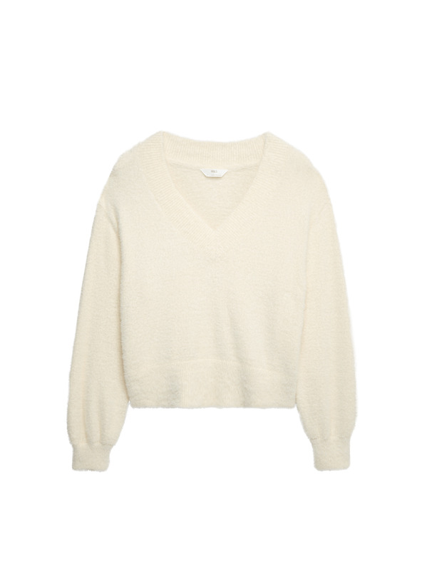 Marks & Spencer Udoben pleteni puhovni zgornji del pižame z V-izrezom Marks & Spencer smetanova