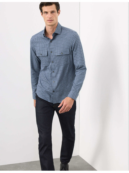 Marks & Spencer Karirasta srajca z visokim deležem bombaževine, enostavno likanje Marks & Spencer modra