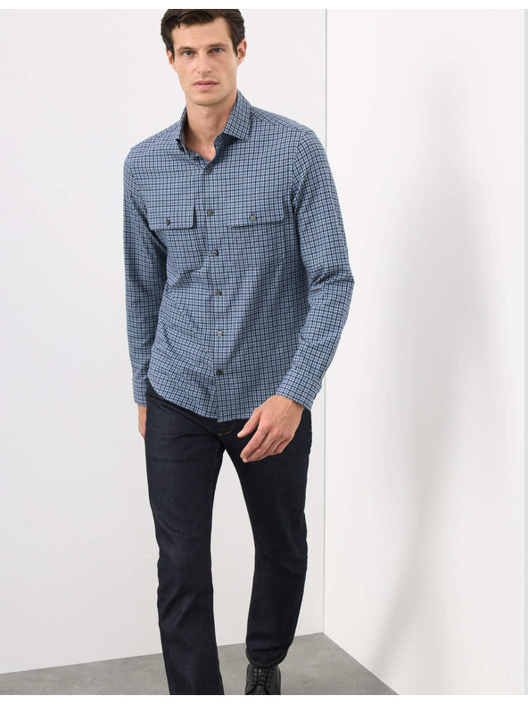 Marks & Spencer Karirasta srajca z visokim deležem bombaževine, enostavno likanje Marks & Spencer modra